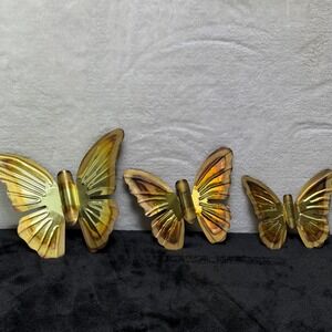 VTG Homeco Brass Metal Butterfly Wall Hanging Decor Set of 3 MCM